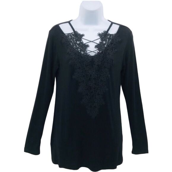 Hippie Chic Black Criss Cross Lace Top Sz. Sm - Picture 2 of 12